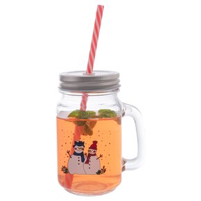 Sklenice Straw s víčkem a brčkem SNĚHULÁK 0,5 l